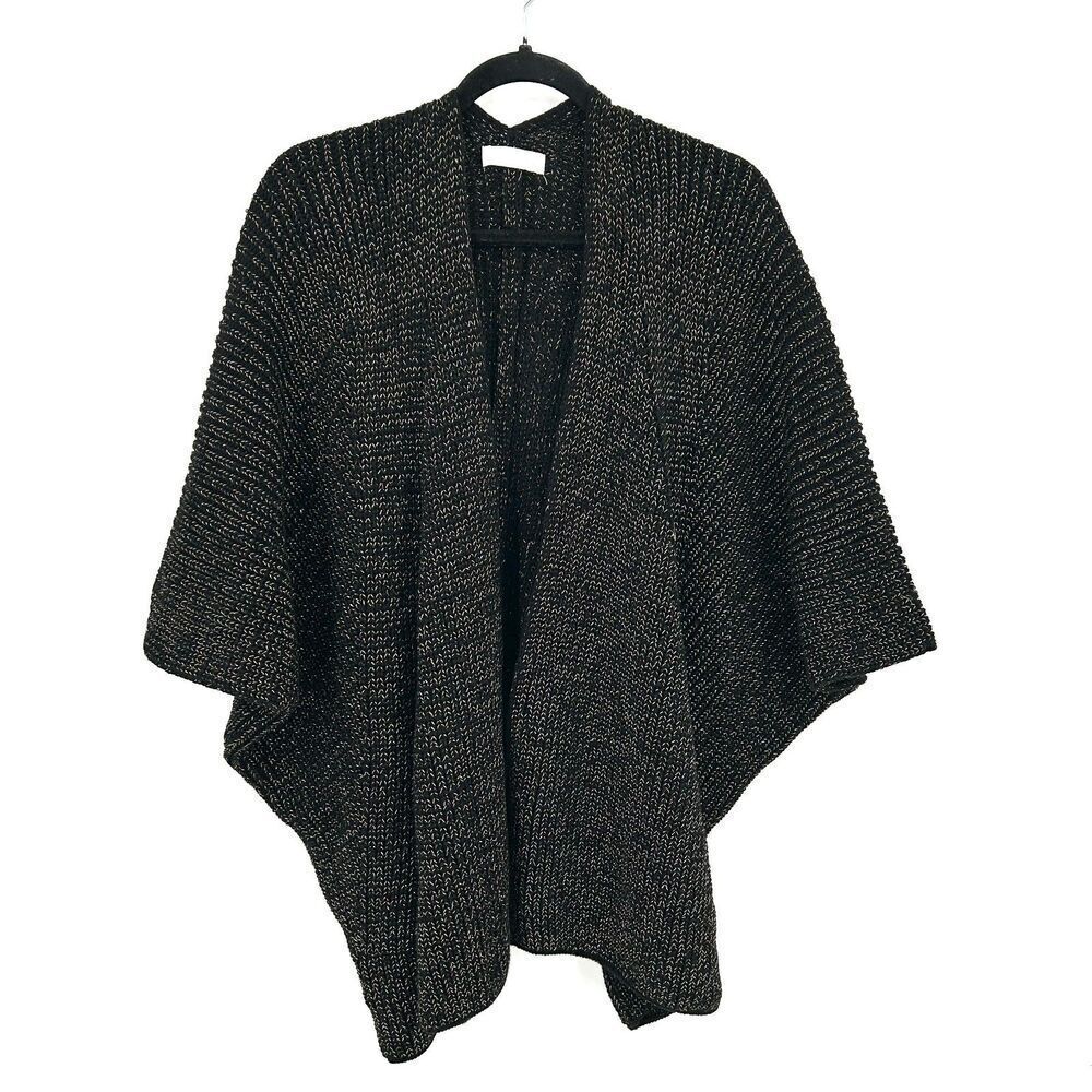 HOUSE OF HARLOW 1960 Black Gold Metallic Knit Kimono Cardigan Sweater One Size